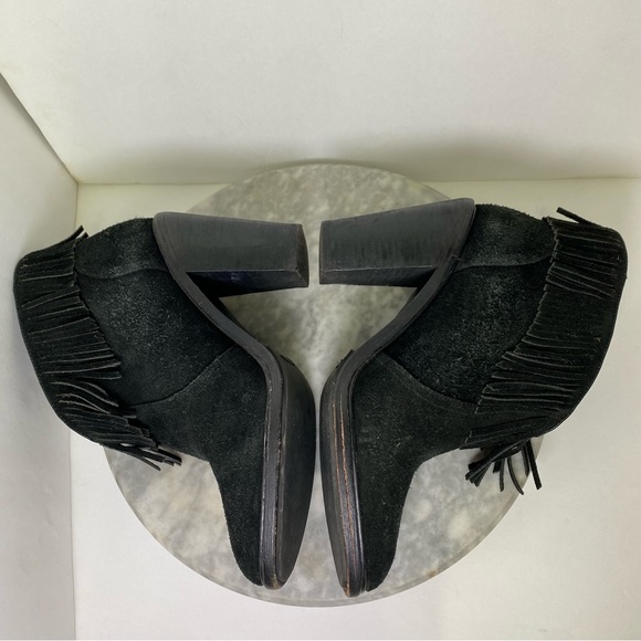 Joie Loren Black Suede Fringe Leather Heeled Ankle Boots - Picture 11 of 11